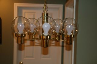 Vintage Mid Century Modern Hanging Chandelier Light With 5 Globe Eames Era 4