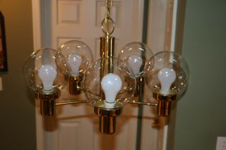 Vintage Mid Century Modern Hanging Chandelier Light With 5 Globe Eames Era 5