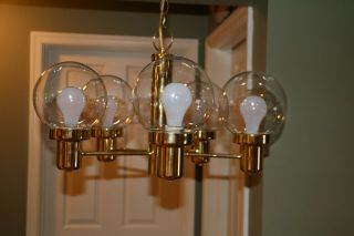 Vintage Mid Century Modern Hanging Chandelier Light With 5 Globe Eames Era 6