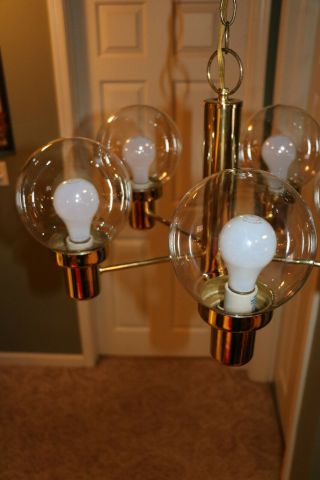 Vintage Mid Century Modern Hanging Chandelier Light With 5 Globe Eames Era 9