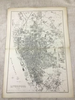 Antique Map Liverpool City Plan 19th Century Old Victorian England