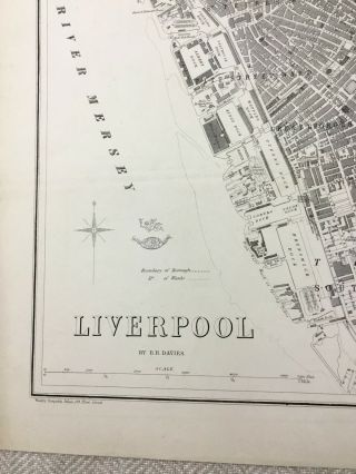 Antique Map Liverpool City Plan 19th Century Old Victorian England 2