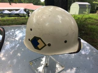 Ww2 Us Helmet Liner Only 96th Infantry Division Painted White Decals