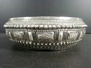 Antique 19thC Burmese Myanmar Solid Silver Thabeik Ceremonial Bowl Zodiac signed 2