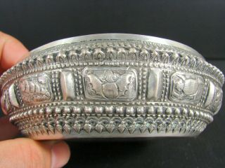 Antique 19thC Burmese Myanmar Solid Silver Thabeik Ceremonial Bowl Zodiac signed 4