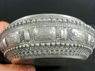 Antique 19thC Burmese Myanmar Solid Silver Thabeik Ceremonial Bowl Zodiac signed 6