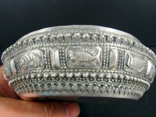 Antique 19thC Burmese Myanmar Solid Silver Thabeik Ceremonial Bowl Zodiac signed 7