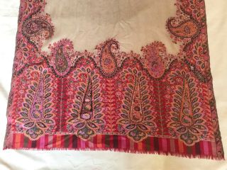 Lovely antique c1850 woven wool paisley Crinoline shawl scarf 2