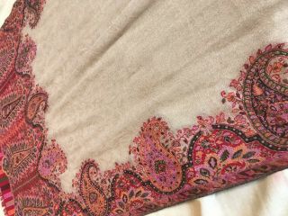 Lovely antique c1850 woven wool paisley Crinoline shawl scarf 3