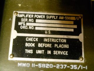PRC 8 9 10 Radio Power Supply AM - 598 W/Power cord Mount 2