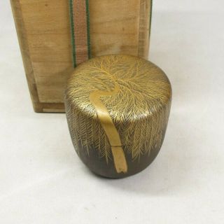 G642: Japanese Old Lacquered Powdered Tea Container With Willow Makie.