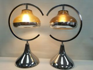 Vintage Pair Set Mcm Mid Century Majestic Chrome Table Lamp 1960 