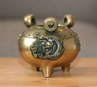 Antique Chinese Bronze Dragon Incense Burner,  Xuande Mark,  18th Century So Heavy