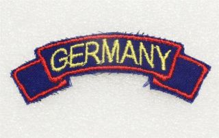Army Patch: Germany Tab - German Made,  Yellow Letters & Red Border On Dk Blue