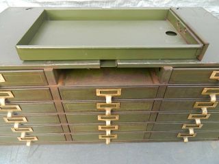 Vintage 1930 ' s Industrial Metal Cabinet with 18 Drawers with Brass Handles 12
