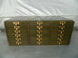 Vintage 1930 ' s Industrial Metal Cabinet with 18 Drawers with Brass Handles 2
