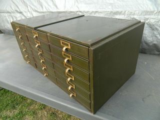 Vintage 1930 ' s Industrial Metal Cabinet with 18 Drawers with Brass Handles 3