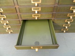 Vintage 1930 ' s Industrial Metal Cabinet with 18 Drawers with Brass Handles 5