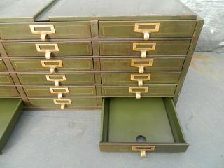 Vintage 1930 ' s Industrial Metal Cabinet with 18 Drawers with Brass Handles 6