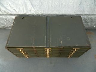 Vintage 1930 ' s Industrial Metal Cabinet with 18 Drawers with Brass Handles 7