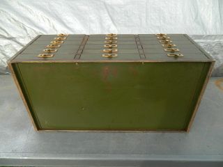 Vintage 1930 ' s Industrial Metal Cabinet with 18 Drawers with Brass Handles 8