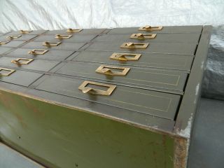 Vintage 1930 ' s Industrial Metal Cabinet with 18 Drawers with Brass Handles 9