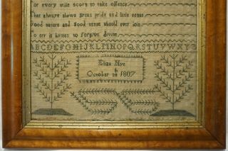 EARLY 19TH CENTURY GREEN STITCH WORK VERSE & TREE SAMPLER BY ELIZA NYE - 1807 3