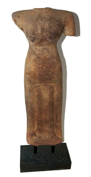 12c/13c Khmer Angkor Wat Style Sandstone Carved Female Body On Metal Stand (mil)