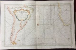 Large Scale 1753 Map Of The Southern Atlantic Ocean By Jacques Nicolas Bellin