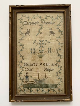 1826 Wales Maritime Sampler David Garrick Sailor Ship Folk Art Antique English