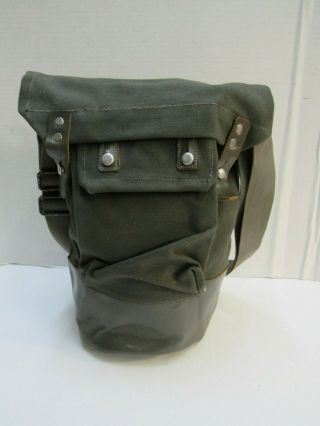 Ww2 Swedish Gas Mask Bag Fka 1941 Dated Leather Bottom Canvas Upper W/ Strap