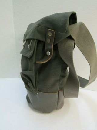 WW2 Swedish Gas Mask Bag FKA 1941 Dated Leather Bottom Canvas Upper w/ Strap 3