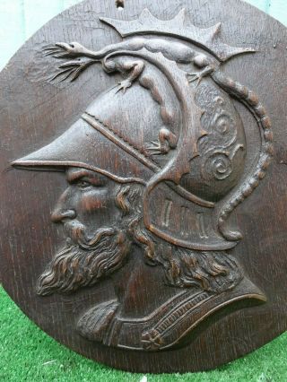 Mid 19thc Gothic Wooden Oak Panel With Head Of Roman Soldier C1850s