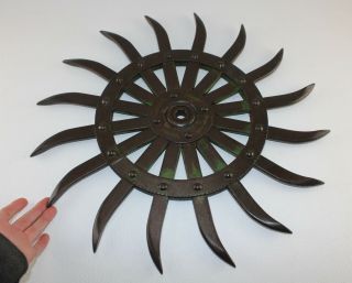 Old John Deere 19 " Steel Spike Wheel Rotary Hoe Industrial Steampunk Garden Art