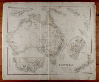 Antique Vintage C1864 Map Of Australia & Nz - 56x47cms - Nsw & Victoria Insets