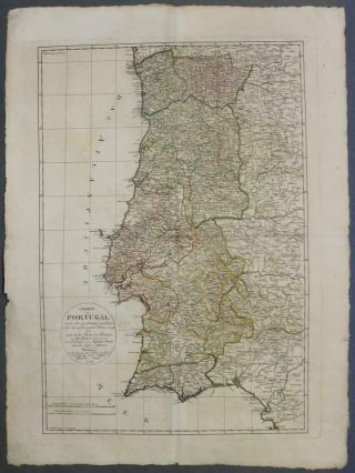 Portugal & Gibraltar 1799 Mannert Large Unusual Antique Copper Engraved Map