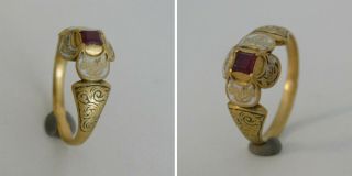 Renaissance enameled gold ring with ruby 2