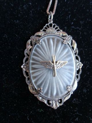 Vintage Ww2 Usa Air Force Military Camphor Glass Sterling Sweethearts Pendant