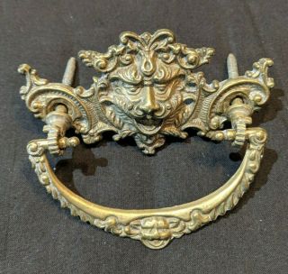 Set 6 Antique Pressed Brass Lion Head Face Furniture Dresser Drawer Pulls