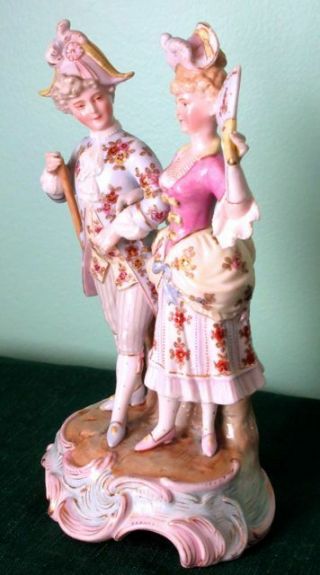 Sitzendorf Antique Courting Pair Porcelain Hand Painted Figurine Signed,  1880s 2