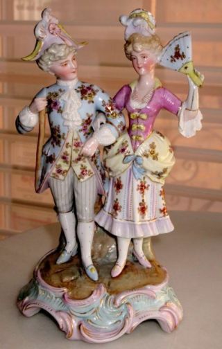 Sitzendorf Antique Courting Pair Porcelain Hand Painted Figurine Signed,  1880s 3