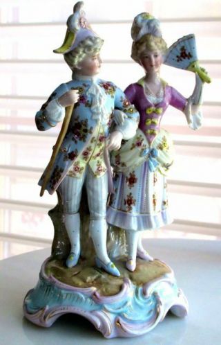Sitzendorf Antique Courting Pair Porcelain Hand Painted Figurine Signed,  1880s 4