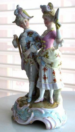 Sitzendorf Antique Courting Pair Porcelain Hand Painted Figurine Signed,  1880s 5