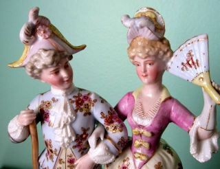 Sitzendorf Antique Courting Pair Porcelain Hand Painted Figurine Signed,  1880s 8