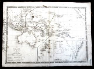 Map Of Oceania Copper Engraving By C.  V.  Monin 1834 Australia Zealand Pacific