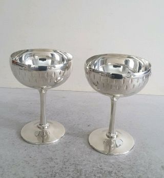 Stylish Pr.  Vintage Solid Silver Champagne Cups/ Goblets 383gms.  Birm.  1968.