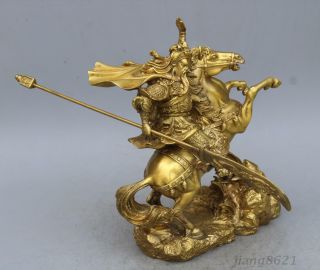 China Brass Carved Guan Gong /Guan Yu Riding Horse Statue 2