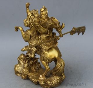 China Brass Carved Guan Gong /Guan Yu Riding Horse Statue 3