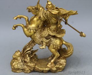 China Brass Carved Guan Gong /Guan Yu Riding Horse Statue 4