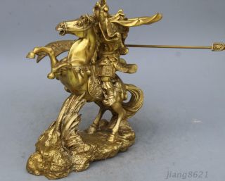 China Brass Carved Guan Gong /Guan Yu Riding Horse Statue 5